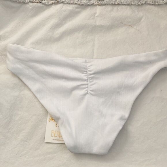 Becca by Rebecca Virtue White Adela Ruched Hipster Bikini Swim Bottom NWT - Picture 4 of 8